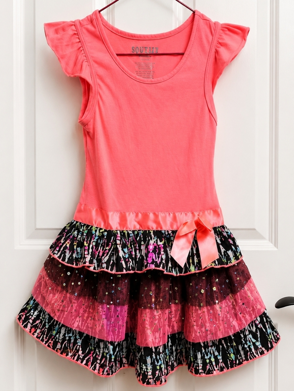 Squeeze Dress Size Large 10/12 Coral Tiered Sequin Party Dress Spring Summer